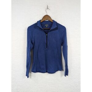 Eddie Bauer Top Womens S‎ Blue Active Knit 1/4 Zip Pullover Thumbholes Stretch